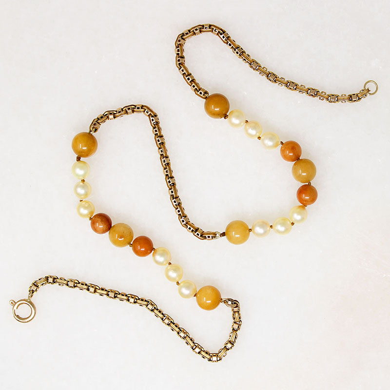 English Chain Necklace with Pearl & Autumnal Jade by Ancient Influences
