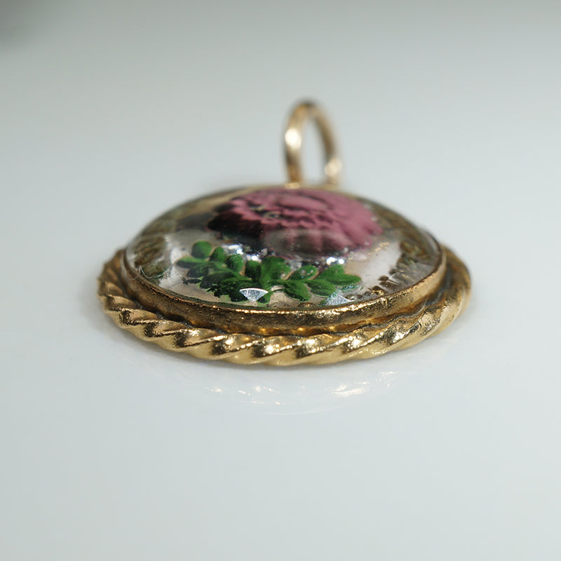 Reverse Painted Crystal Chrysanthemum Charm