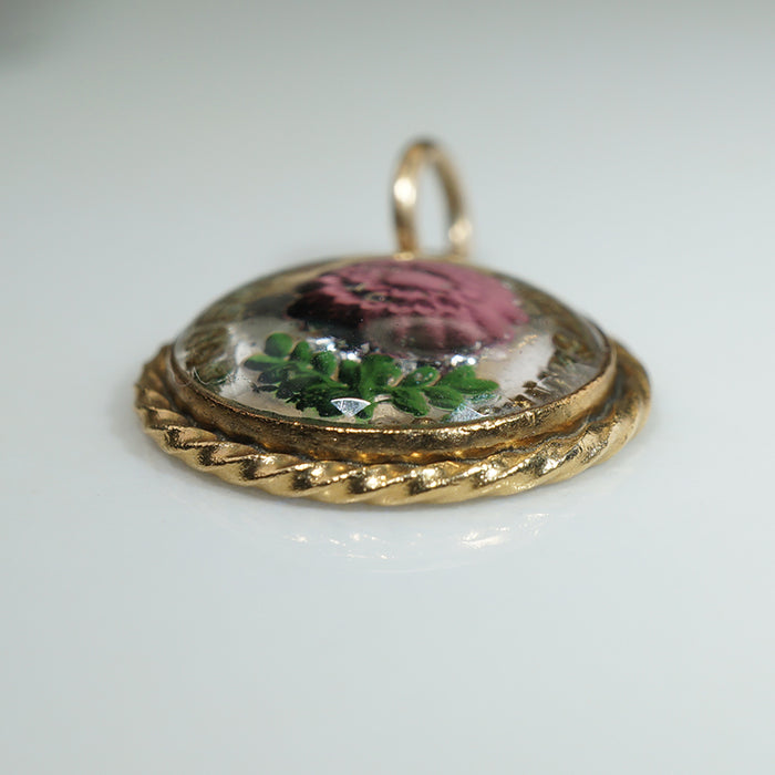 Reverse Painted Crystal Chrysanthemum Charm