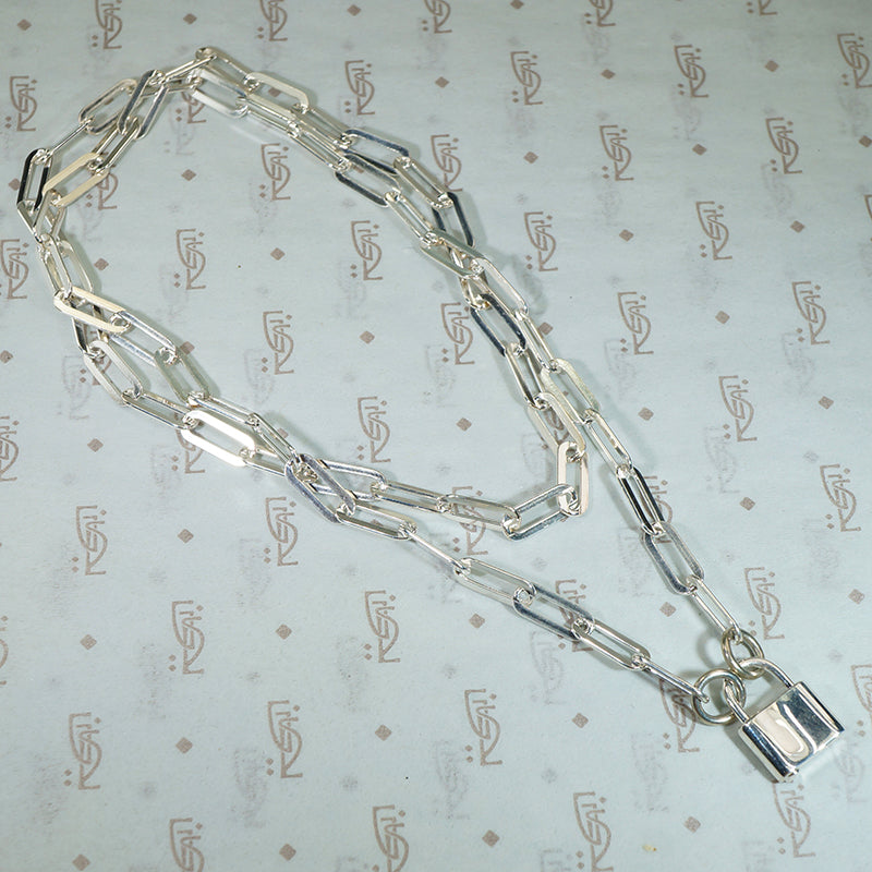 Bright Sterling Silver Paperclip Chain with Padlock Clasp