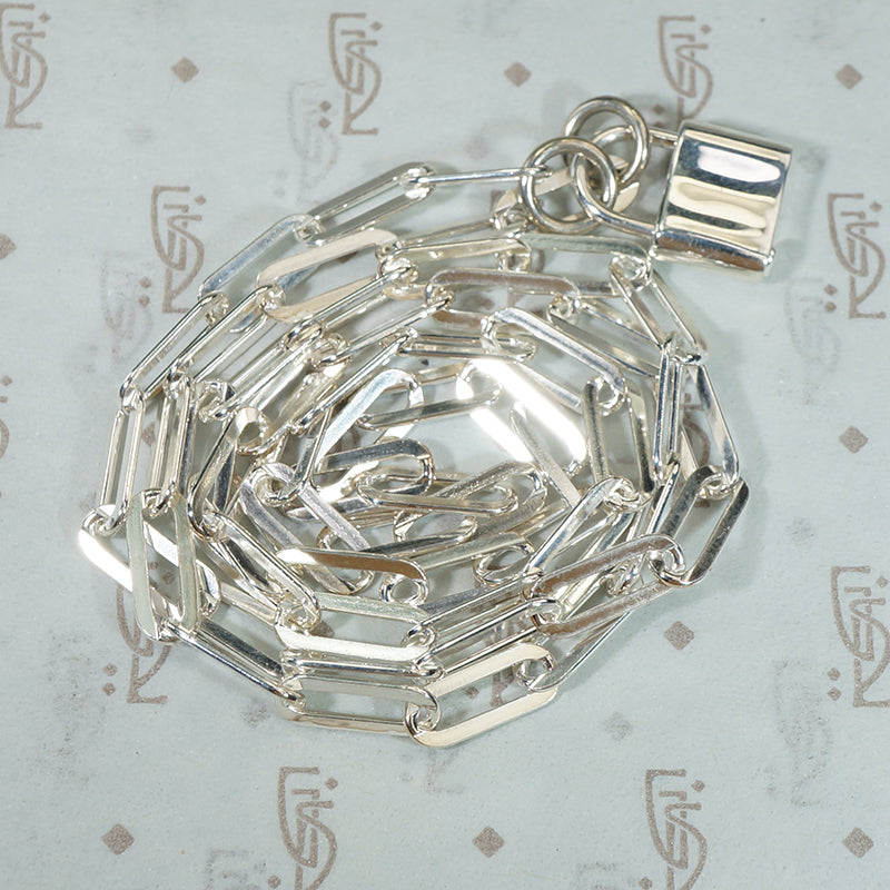 Bright Sterling Silver Paperclip Chain with Padlock Clasp