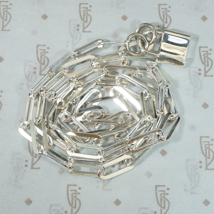 Bright Sterling Silver Paperclip Chain with Padlock Clasp