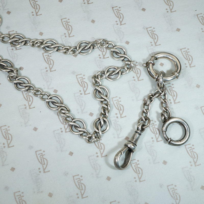 Elaborate Sterling Knot Link Chain with Bolt and Hook Drop