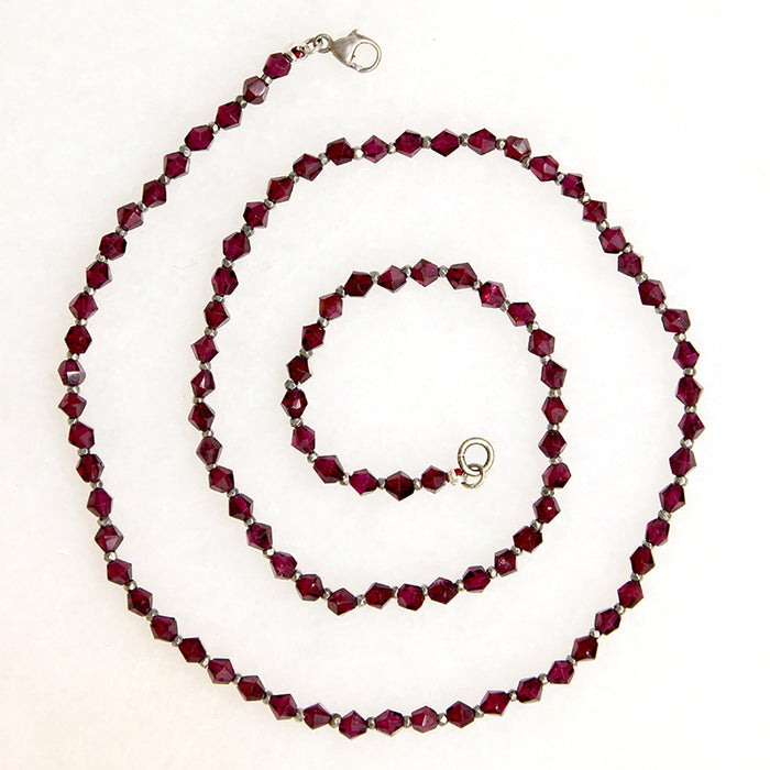 Gorgeous Garnet & Cut Steel Bead Necklace