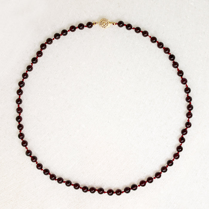 Glossy Garnet Beads on Red Silk 14" Necklace