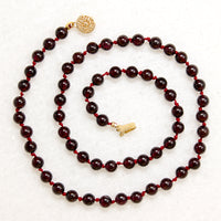 Glossy Garnet Beads on Red Silk 14" Necklace