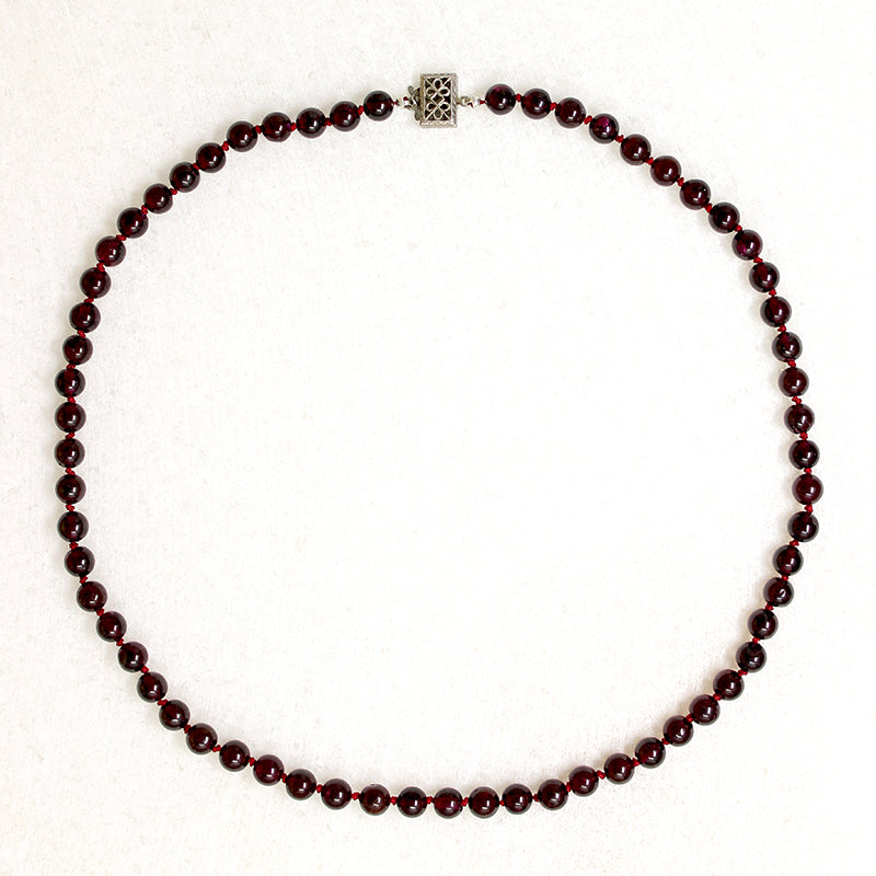 Vintage Garnet Beads on Red Silk 18" Necklace