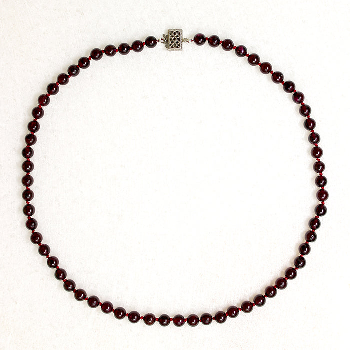 Vintage Garnet Beads on Red Silk 18" Necklace