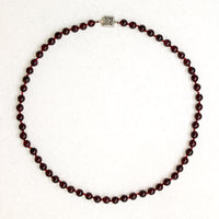 Rich Red Garnet Beads on Red Silk 17" Necklace