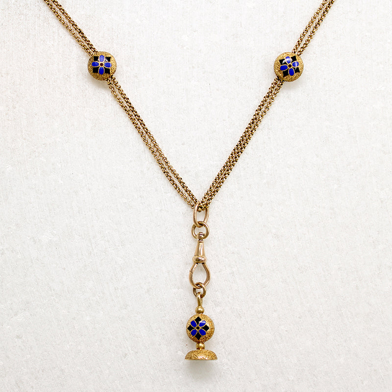 Gold Rolo Chain with Enamel Slides & Fob by Ancient Influences