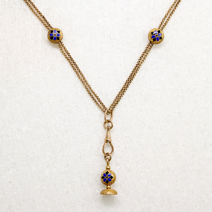 Gold Rolo Chain with Enamel Slides & Fob by Ancient Influences