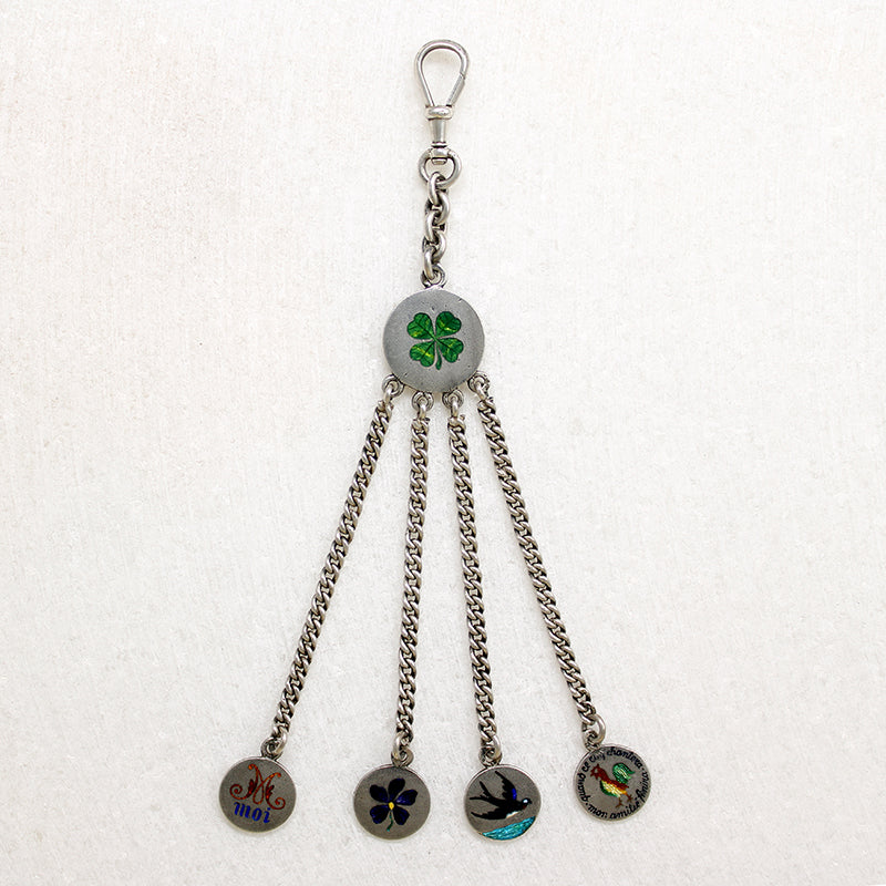 Unique European Silver & Enamel Chatelaine-Style Fob