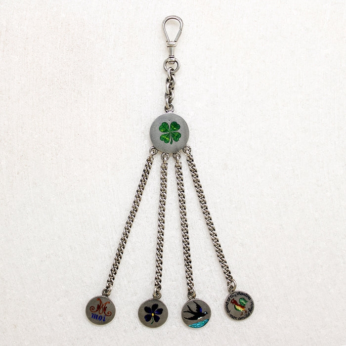 Unique European Silver & Enamel Chatelaine-Style Fob