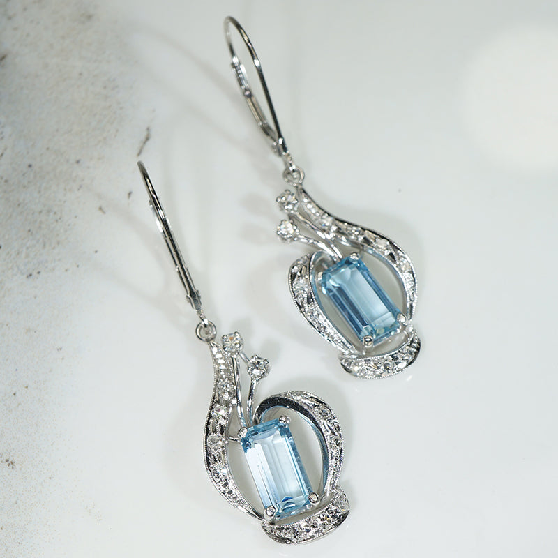 Belle Époque Platinum Aquamarine Earrings