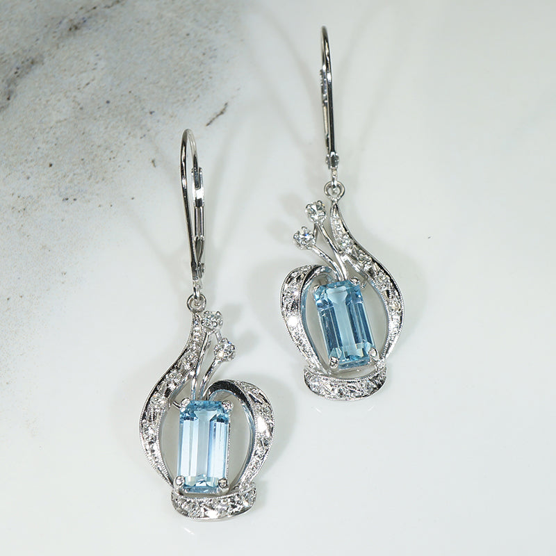 Belle Époque Platinum Aquamarine Earrings