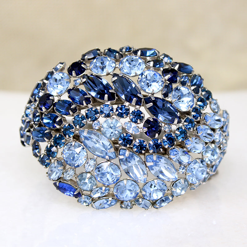 Brilliant Blue Rhinestone Cluster Bangle Bracelet