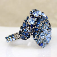 Brilliant Blue Rhinestone Cluster Bangle Bracelet