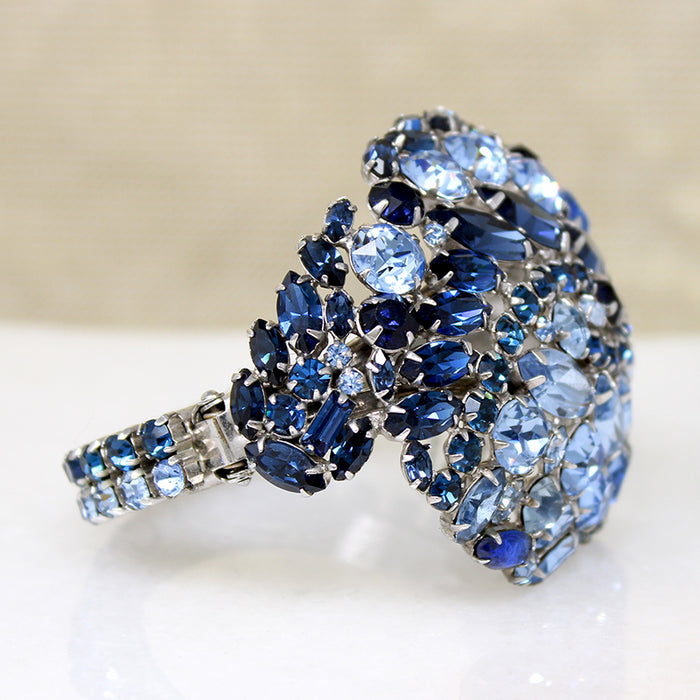 Brilliant Blue Rhinestone Cluster Bangle Bracelet