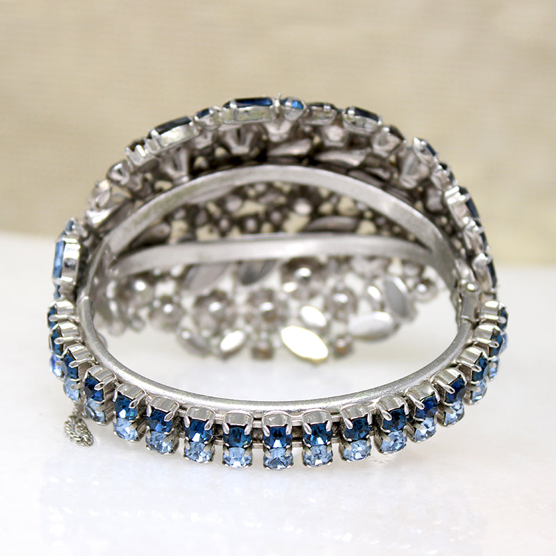Brilliant Blue Rhinestone Cluster Bangle Bracelet