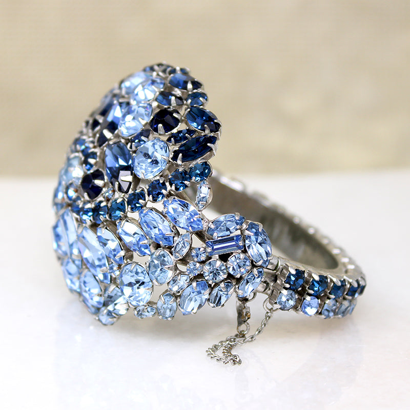 Brilliant Blue Rhinestone Cluster Bangle Bracelet