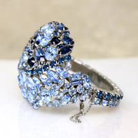 Brilliant Blue Rhinestone Cluster Bangle Bracelet