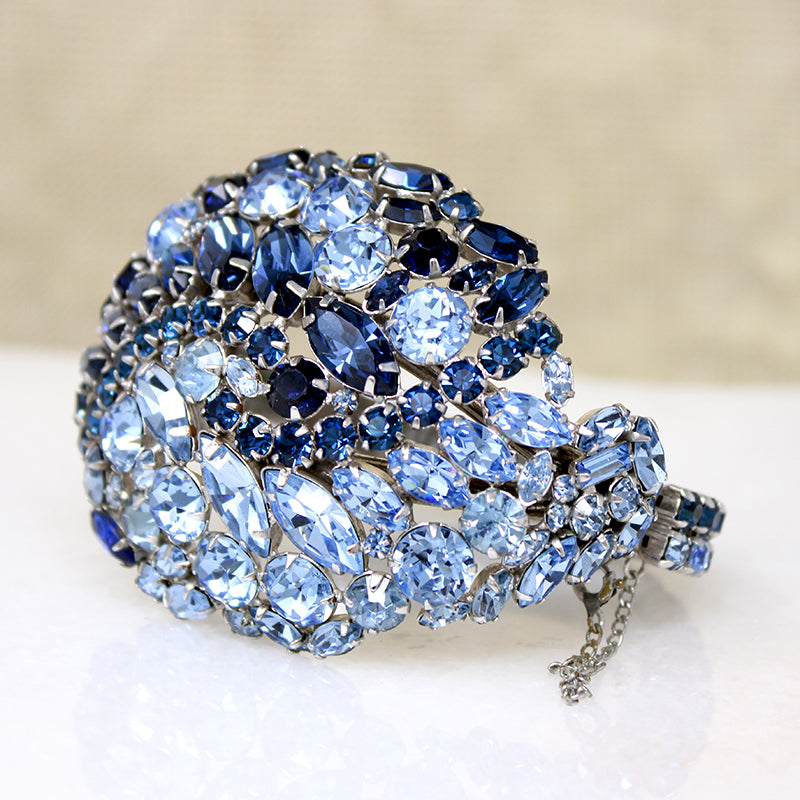 Brilliant Blue Rhinestone Cluster Bangle Bracelet