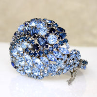 Brilliant Blue Rhinestone Cluster Bangle Bracelet