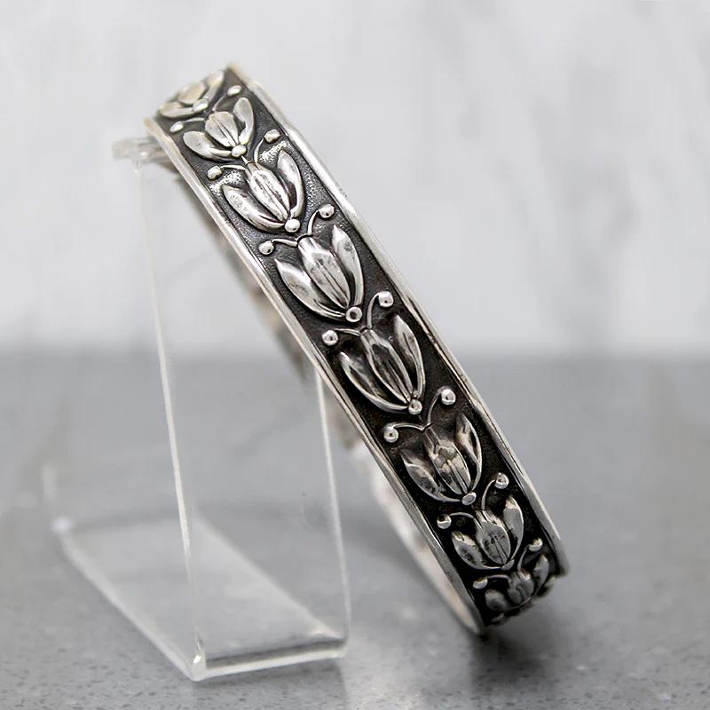 Bohemian Blossom Sterling Bangle Bracelet