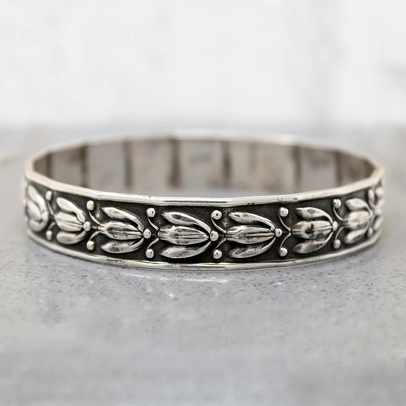 Bohemian Blossom Sterling Bangle Bracelet