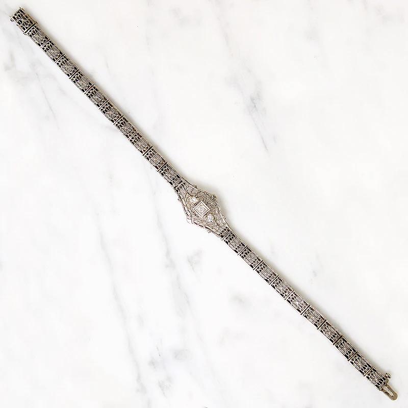 Lacy Filigree Diamond Art Deco Line Bracelet