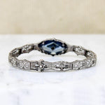 Romantic Blue Glass & Pearl Silver Filigree Bracelet