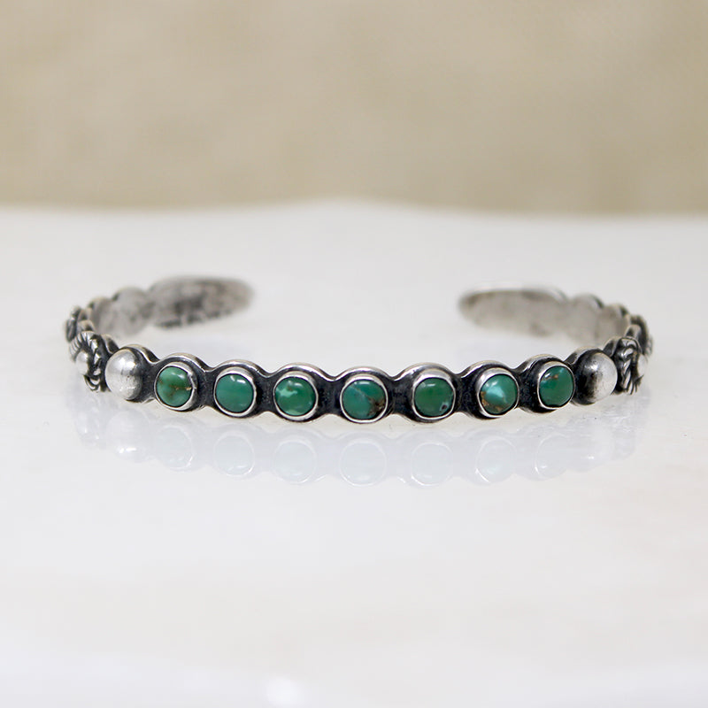 Slender Coin Silver Cuff with Lush Blue-Green Turquoise