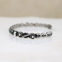 Slender Coin Silver Cuff with Lush Blue-Green Turquoise
