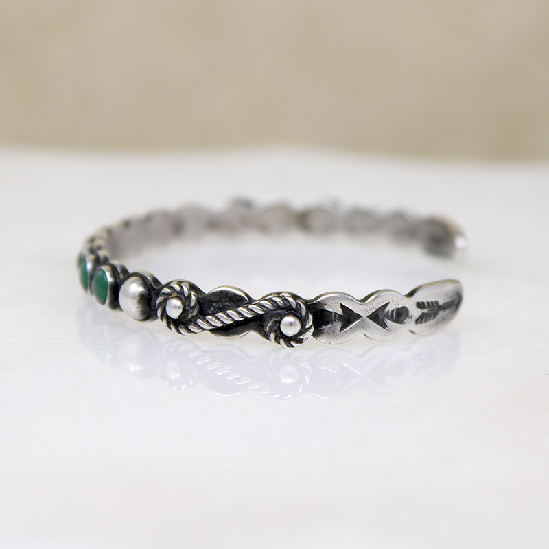 Slender Coin Silver Cuff with Lush Blue-Green Turquoise