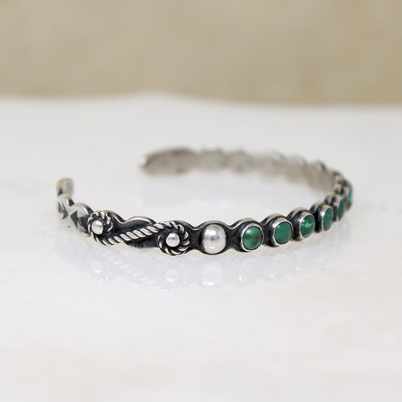 Slender Coin Silver Cuff with Lush Blue-Green Turquoise