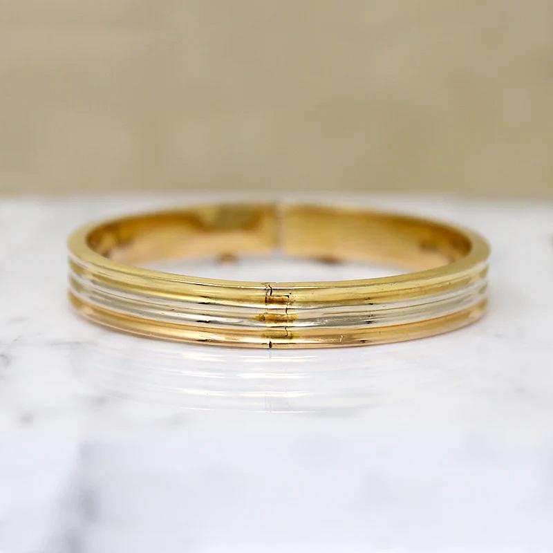 Groovy Italian 18k Tri-Tone Gold Bangle
