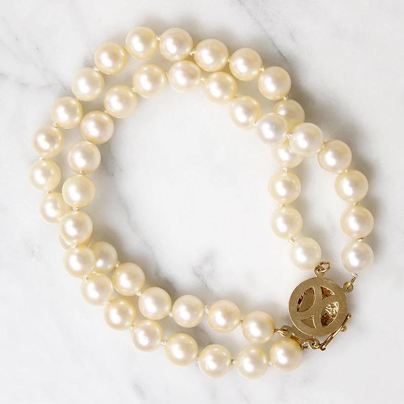 Two Strand Pearl Bracelet with Gold Filigree Clasp