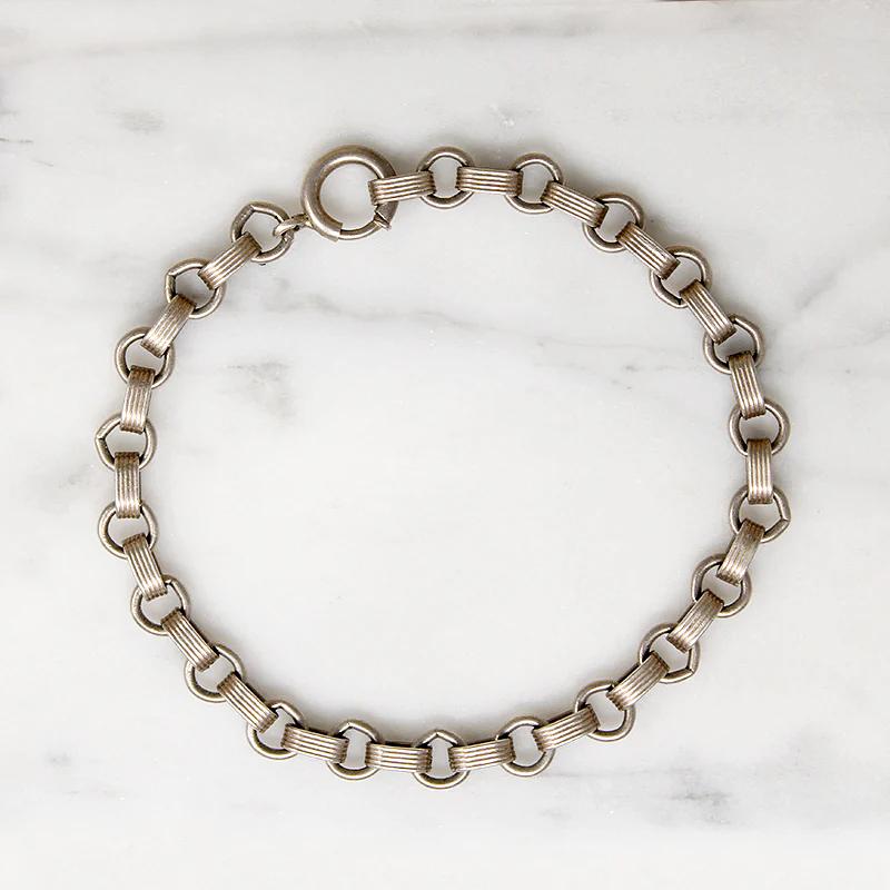 Edgy Ribbed Link Sterling Silver Bracelet