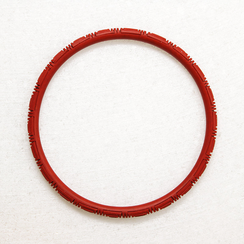 Slender Scarlet Cinnabar Bangle with Carved Meander 