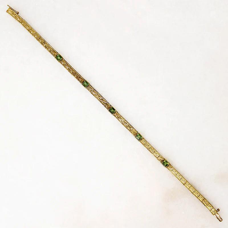 Edwardian Gold & Peridot Engraved Line Bracelet
