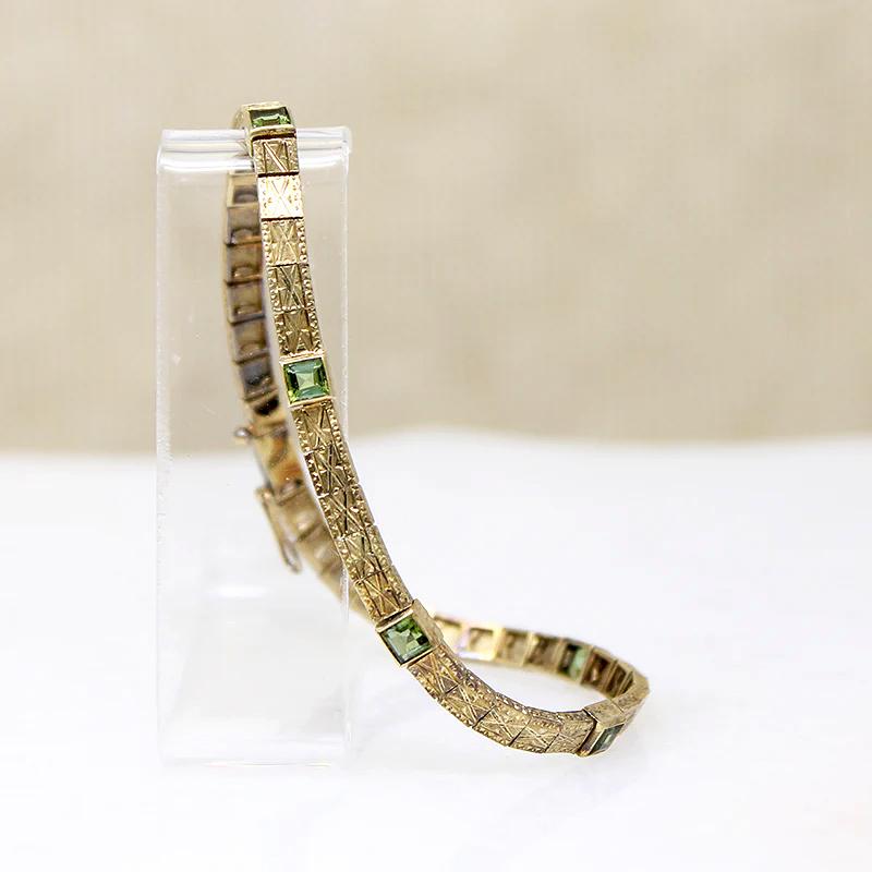Edwardian Gold & Peridot Engraved Line Bracelet