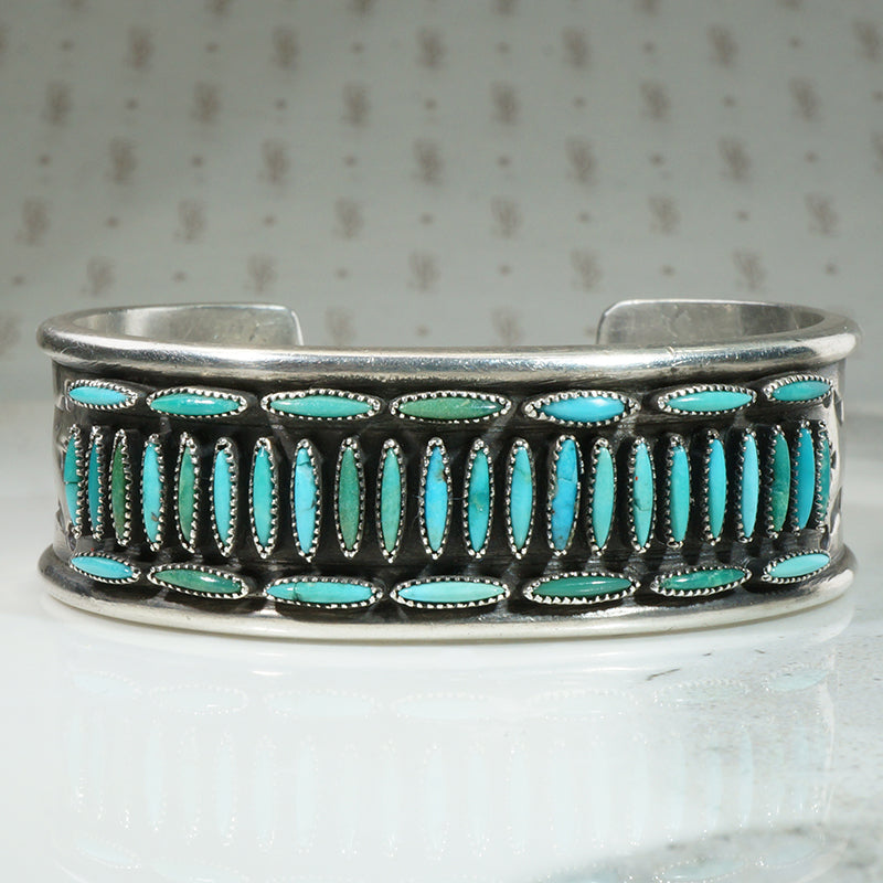 Fabulous Zuni Native American Turquoise Needlepoint Sterling Silver Bracelet Fabulous Zuni Native American Turquoise Needlepoint Sterling Silver Bracelet