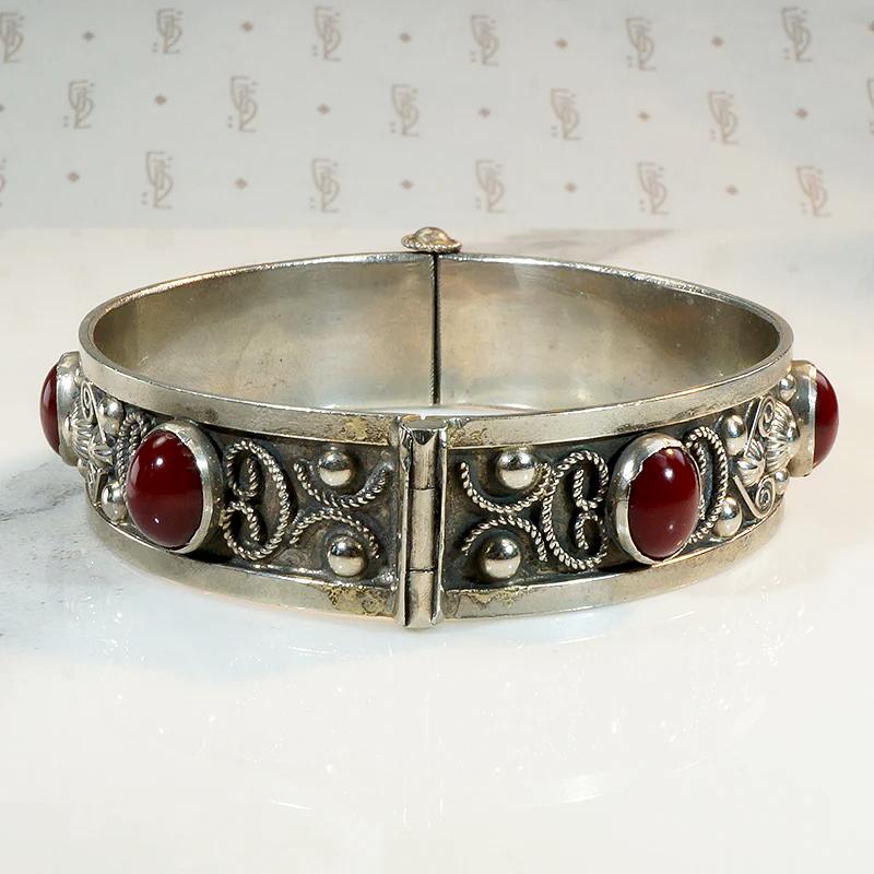 Italian Alpaca Bracelet with Amber Cabochons
