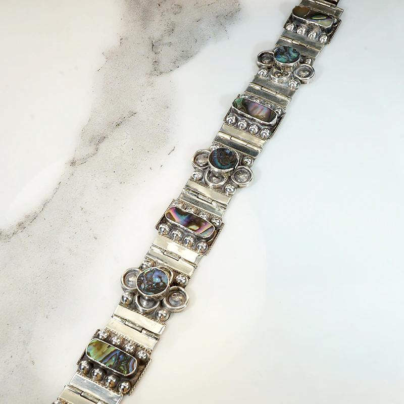 Fresh Floral Sterling & Abalone Inlay Panel Bracelet