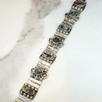 Fresh Floral Sterling & Abalone Inlay Panel Bracelet