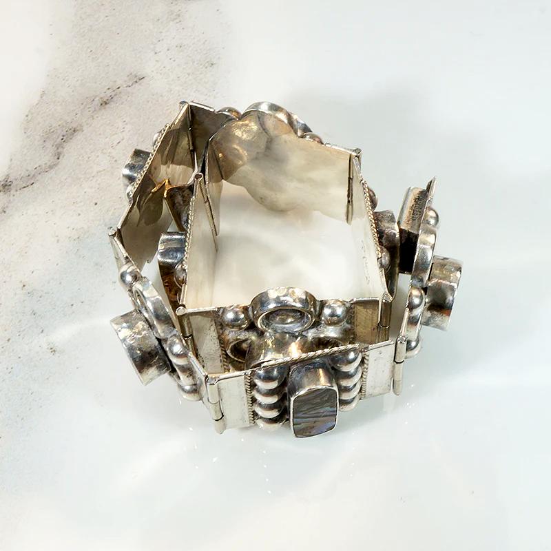 Fresh Floral Sterling & Abalone Inlay Panel Bracelet