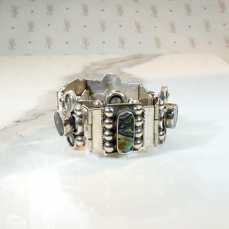 Fresh Floral Sterling & Abalone Inlay Panel Bracelet
