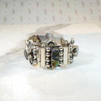 Fresh Floral Sterling & Abalone Inlay Panel Bracelet