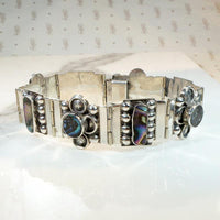 Fresh Floral Sterling & Abalone Inlay Panel Bracelet