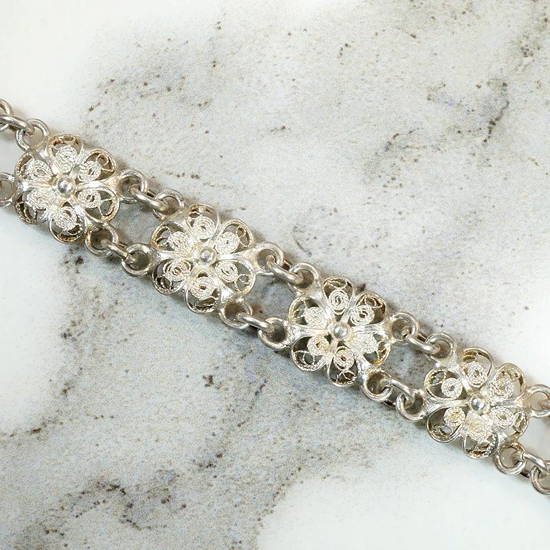 Filigree Flower Silver Line Bracelet